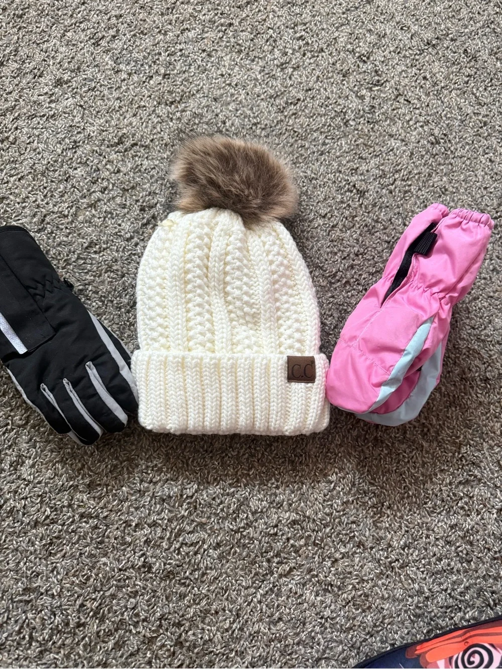 C.C Kids Cream Knit Pom Pom Beanie Hat